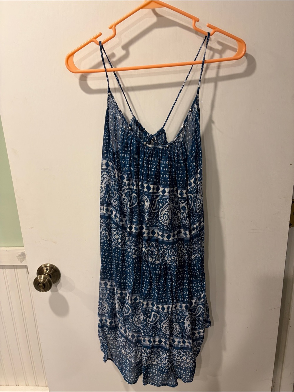 Amuse Society LA Blue Paisley Print Spaghetti Strap Sundress Large